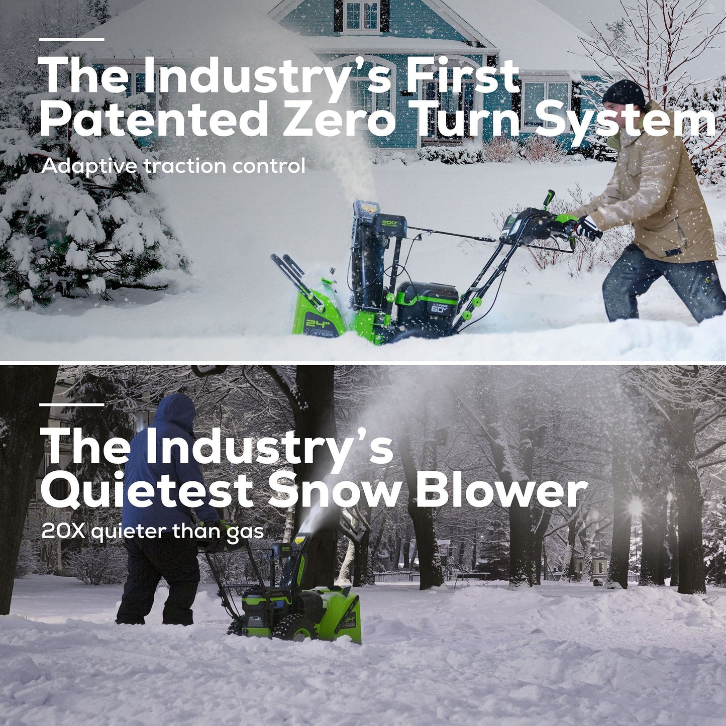 60V 24" Cordless Battery Two-Stage Snow Blower w/ Two (2) 8.0 Ah Batteries & Dual-Port Charger - ZEROTURNN
